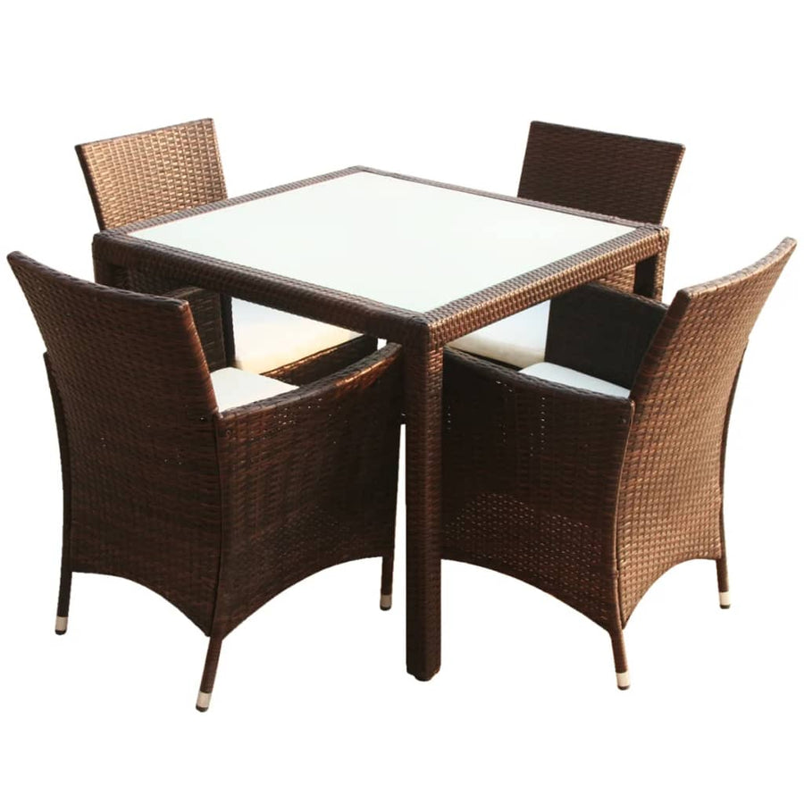 -Delige Tuinset Met Kussens Poly Rattan 5 90 cm tafellengte Bruin en wit