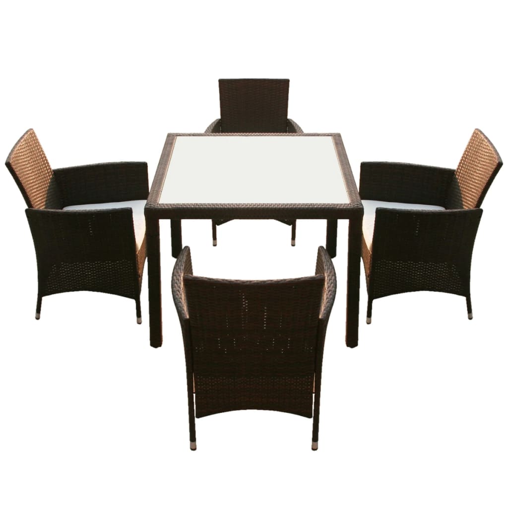 -Delige Tuinset Met Kussens Poly Rattan 5 90 cm tafellengte Bruin en wit