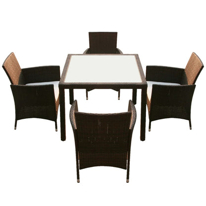 -Delige Tuinset Met Kussens Poly Rattan 5 90 cm tafellengte Bruin en wit