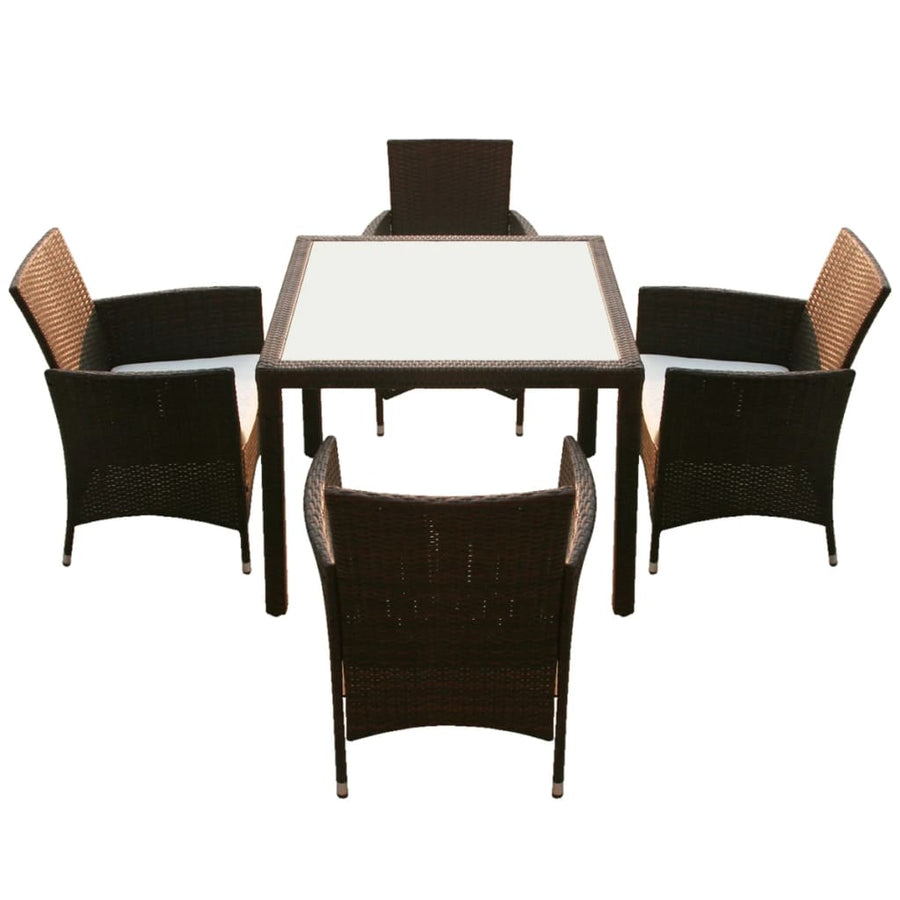 -Delige Tuinset Met Kussens Poly Rattan 5 90 cm tafellengte Bruin en wit