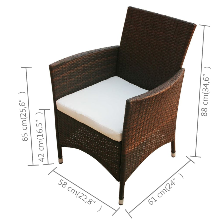 -Delige Tuinset Met Kussens Poly Rattan 5 90 cm tafellengte Bruin en wit