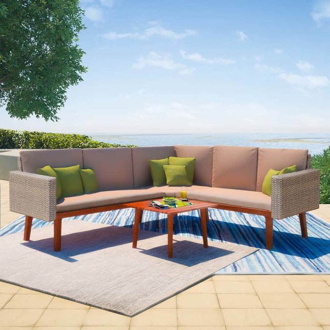 4-Delige Loungeset Met Kussens Poly Rattan Grijs