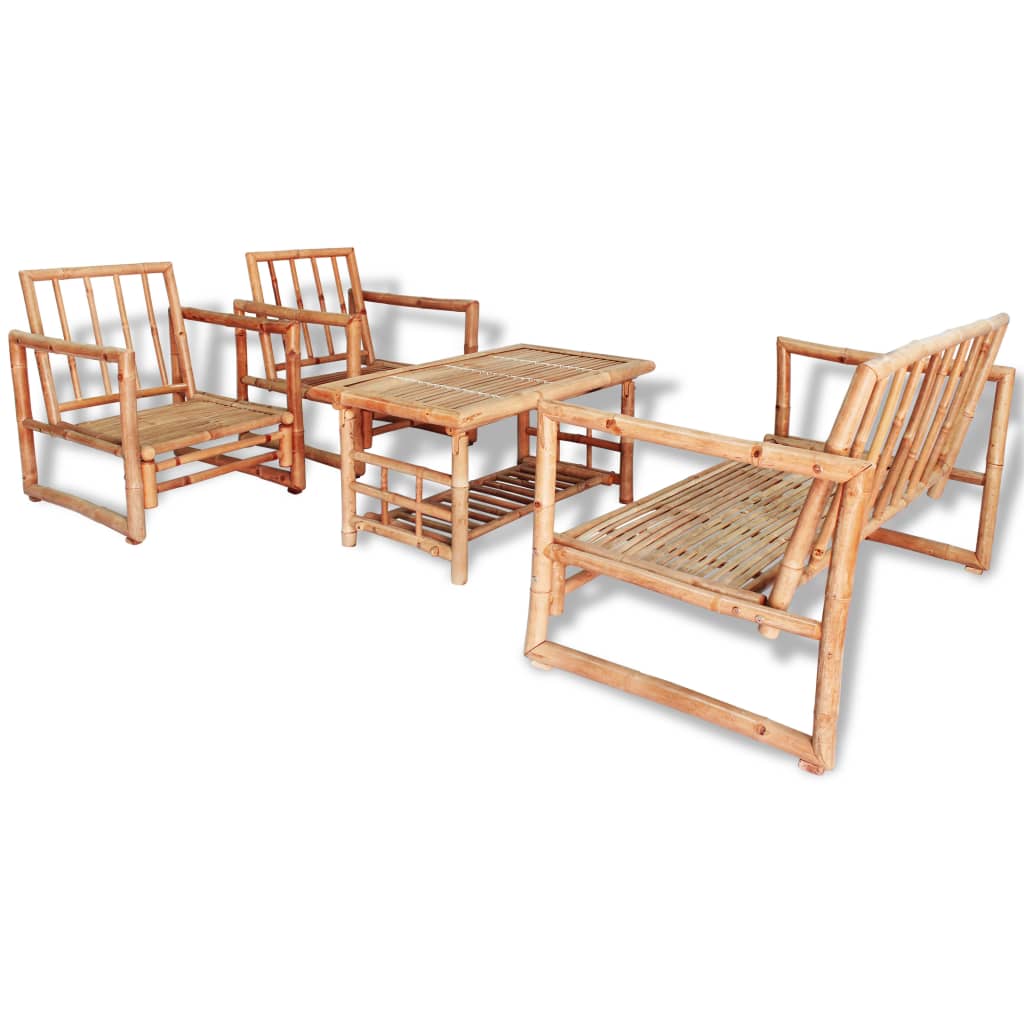 -Delige Loungeset Met Kussens Bamboe crème