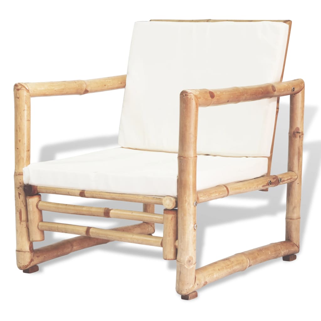 -Delige Loungeset Met Kussens Bamboe crème