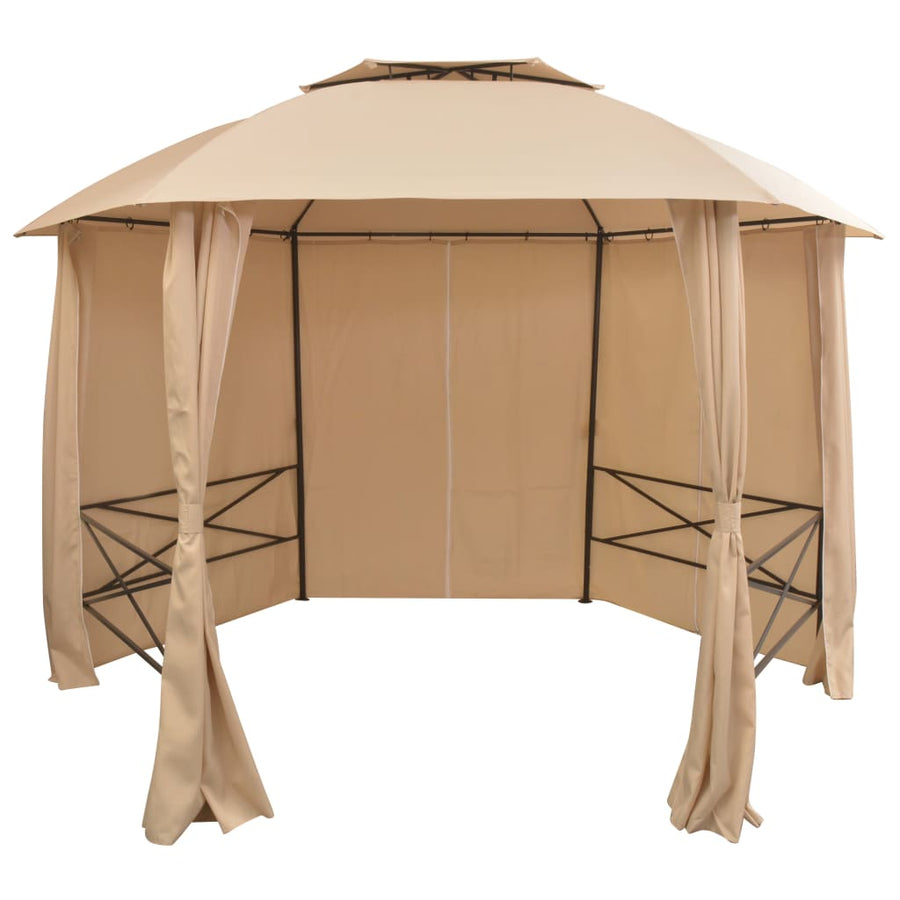 Tuinpaviljoen Met Gordijnen Hexagonaal 360X265 Cm Beige