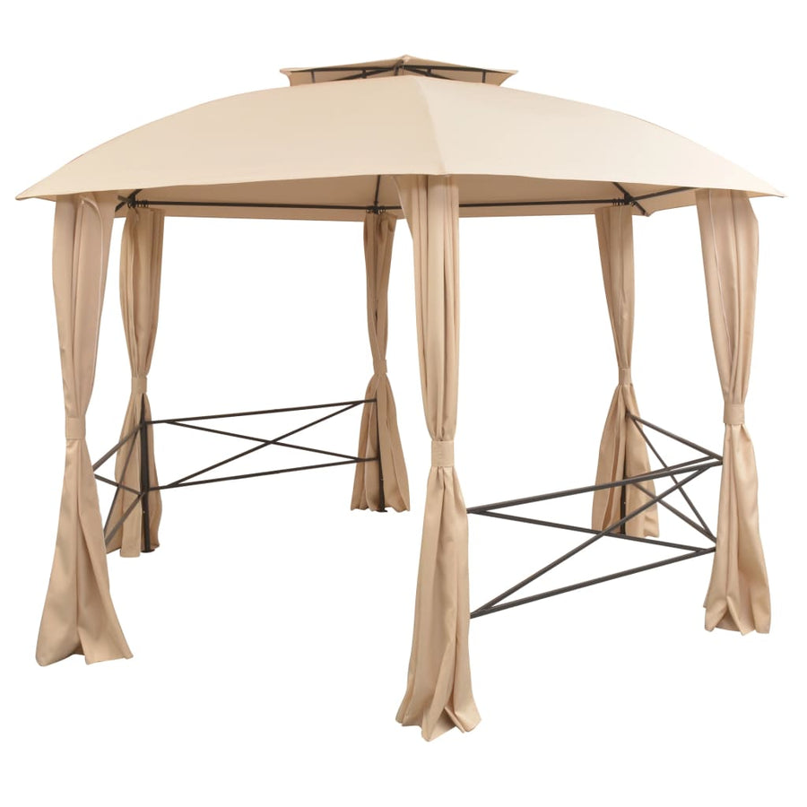 Tuinpaviljoen Met Gordijnen Hexagonaal 360X265 Cm Beige