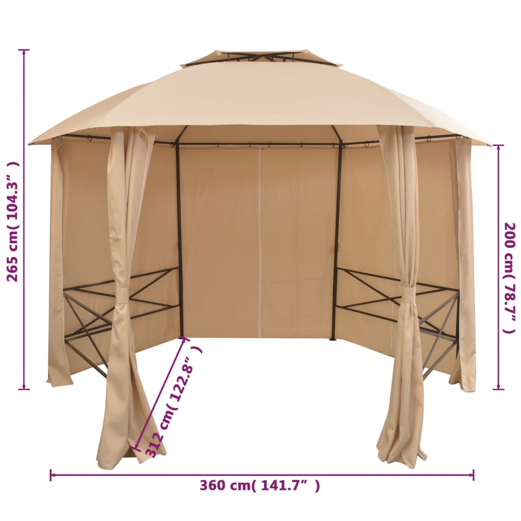 Tuinpaviljoen Met Gordijnen Hexagonaal 360X265 Cm Beige