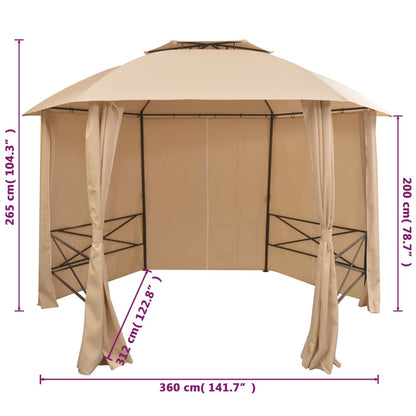 Tuinpaviljoen Met Gordijnen Hexagonaal 360X265 Cm Beige