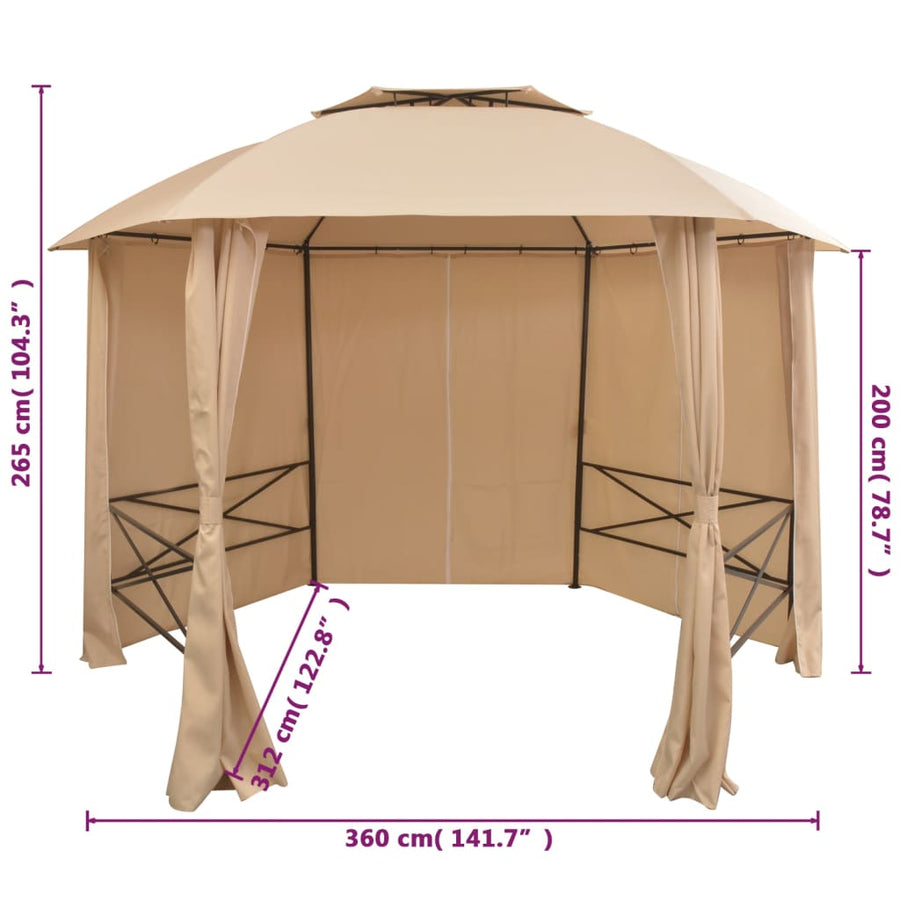 Tuinpaviljoen Met Gordijnen Hexagonaal 360X265 Cm Beige