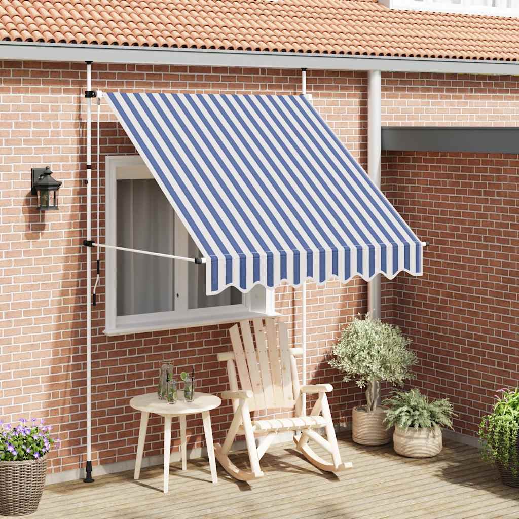 Luifel Handmatig Uittrekbaar Te Strepen Blauw En Wit 1