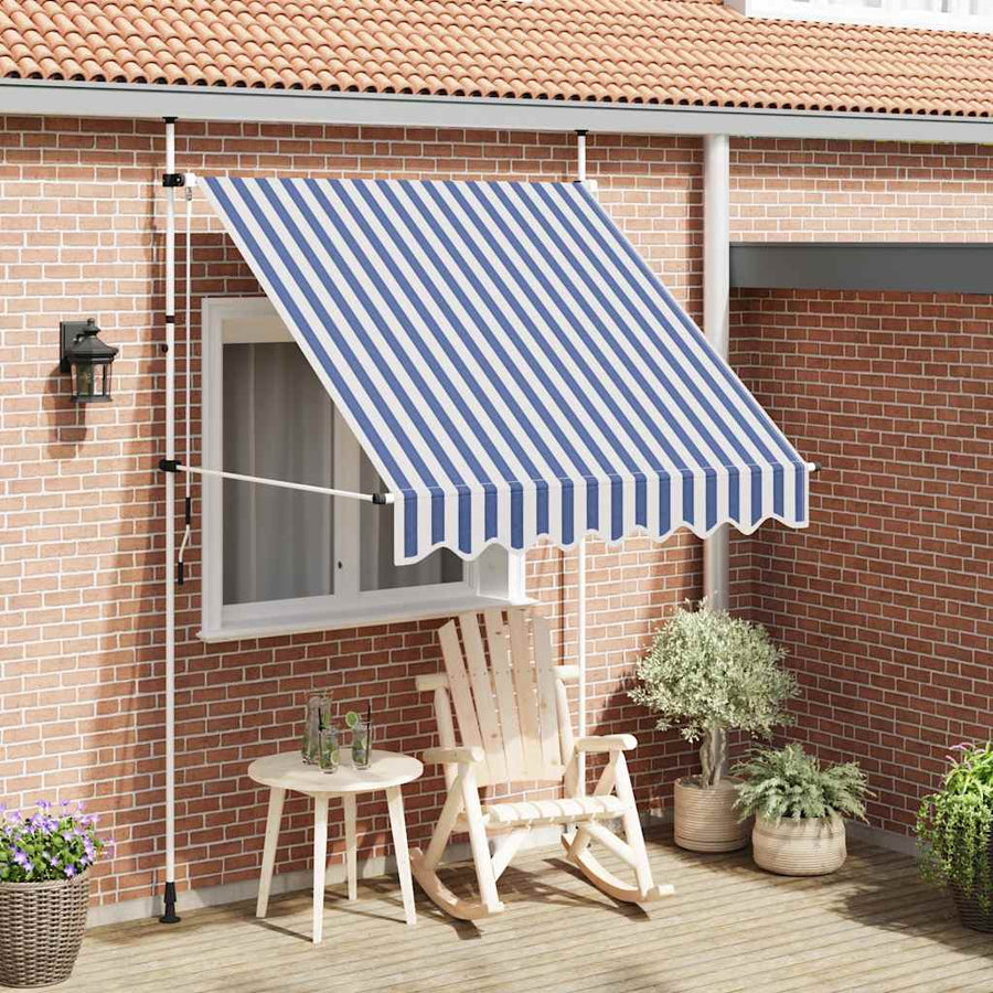 Luifel Handmatig Uittrekbaar Te Strepen Blauw En Wit 1