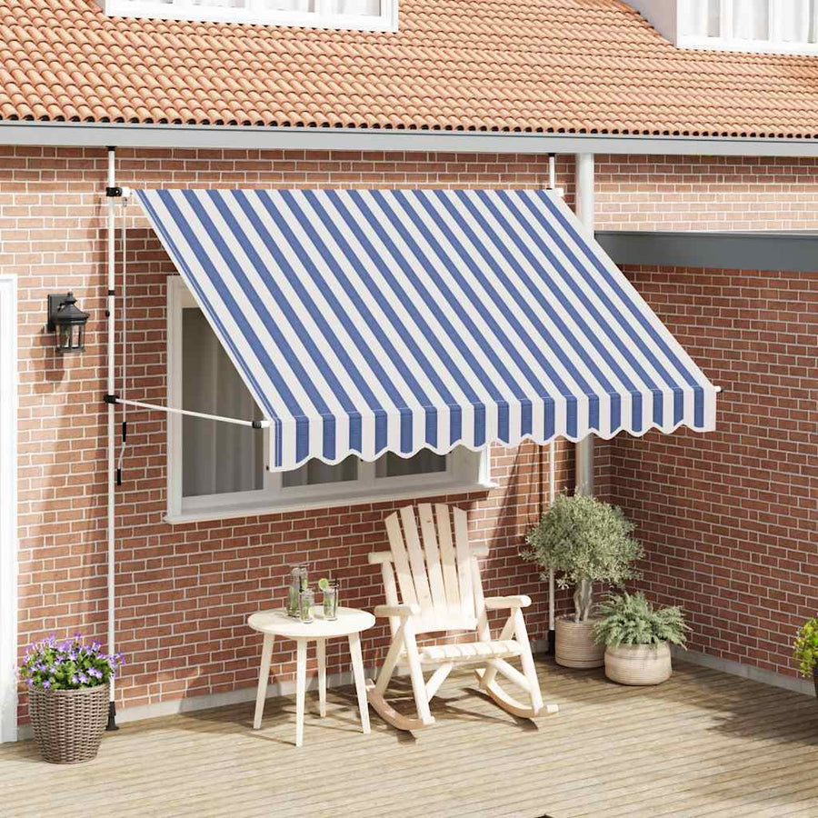 Luifel Handmatig Uittrekbaar Te Strepen Blauw En Wit 1