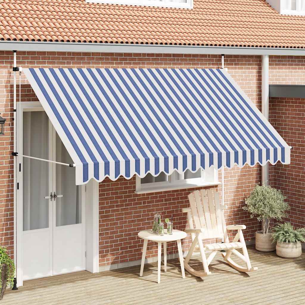 Luifel Handmatig Uittrekbaar 350 Cm Blauw En Witte Strepen Blauw En Wit
