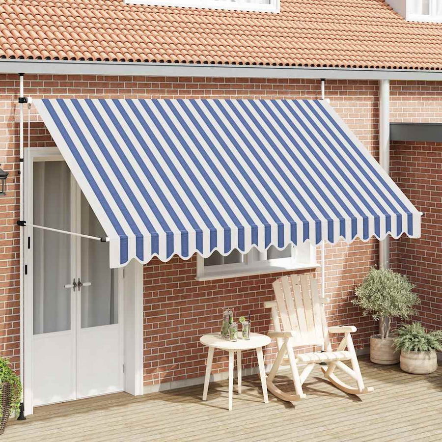 Luifel Handmatig Uittrekbaar 350 Cm Blauw En Witte Strepen Blauw En Wit