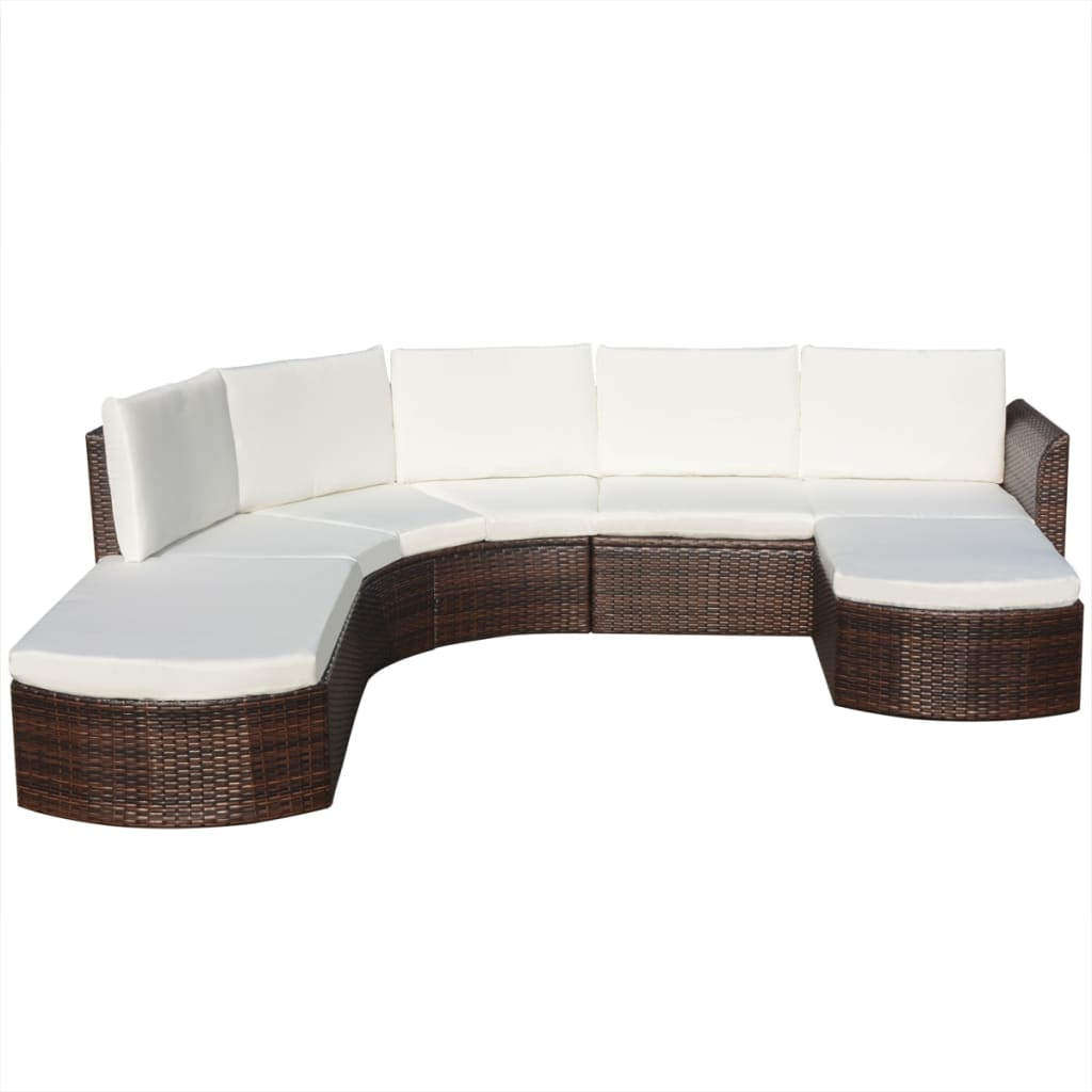 Loungeset Met Kussens Poly Rattan Bruin