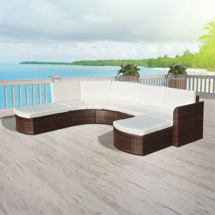 Loungeset Met Kussens Poly Rattan Bruin