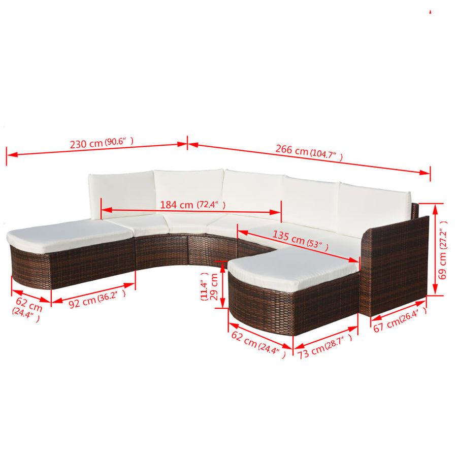 Loungeset Met Kussens Poly Rattan Bruin
