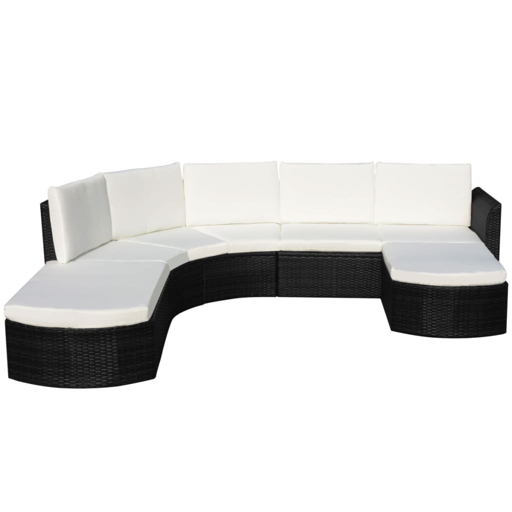 -Delige Loungeset Met Kussens Poly Rattan Zwart