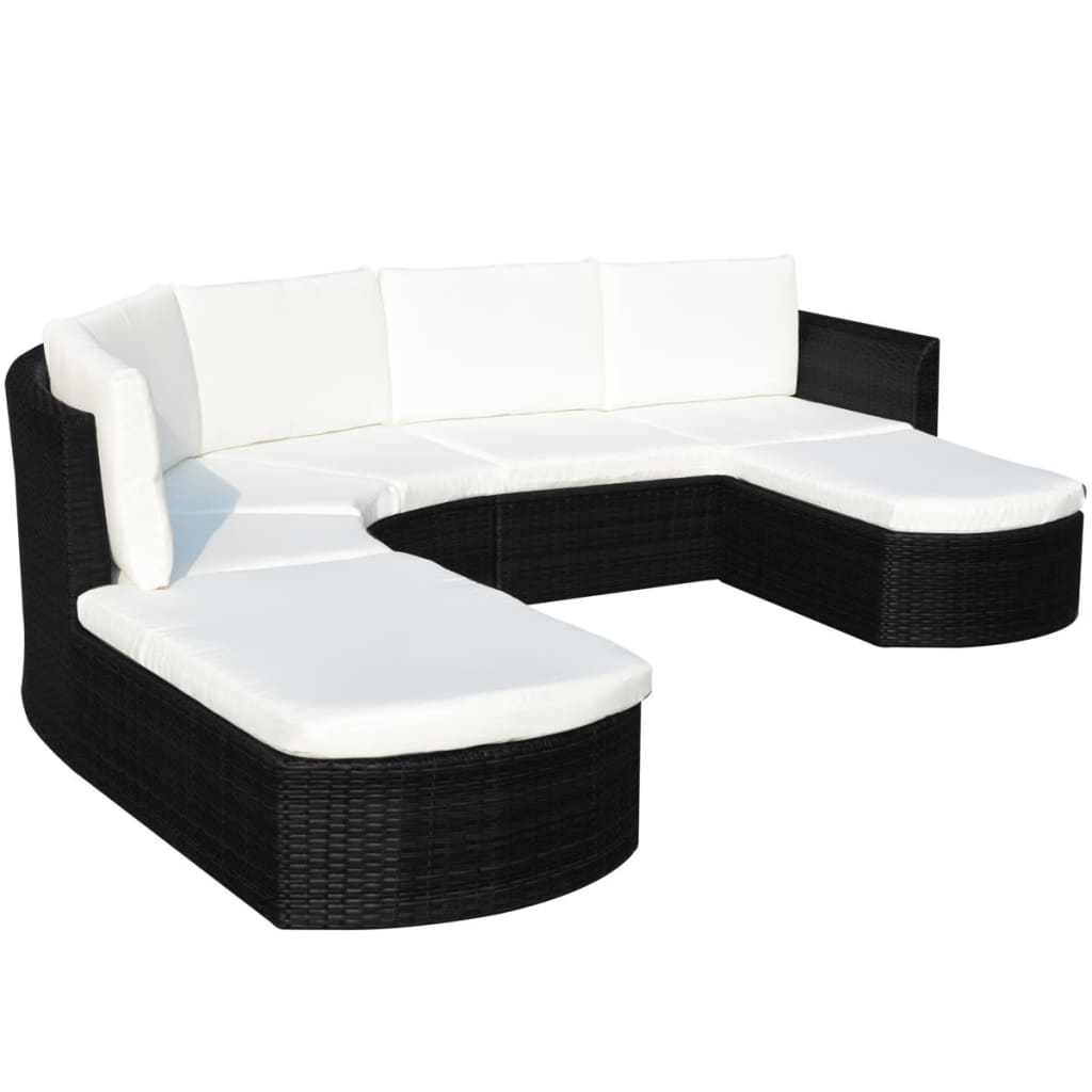 -Delige Loungeset Met Kussens Poly Rattan Zwart