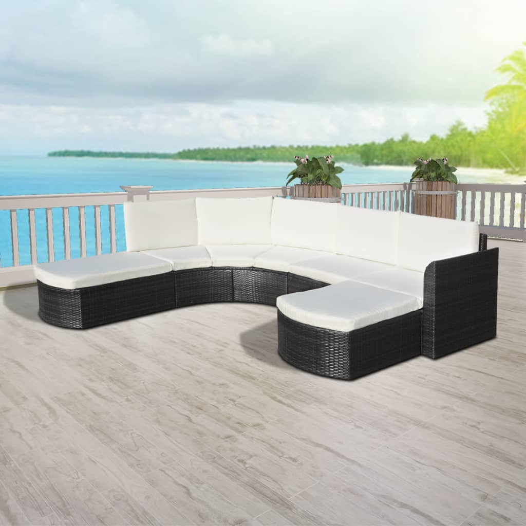 -Delige Loungeset Met Kussens Poly Rattan Zwart