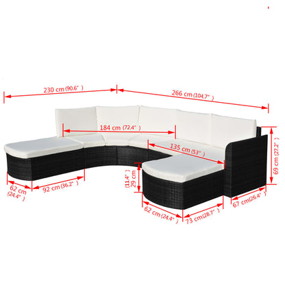-Delige Loungeset Met Kussens Poly Rattan Zwart