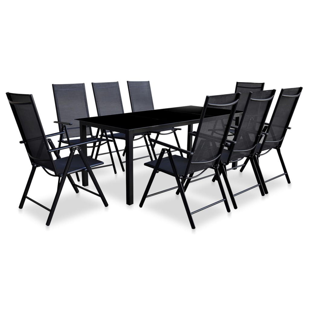 9-Delige Tuinset Inklapbaar Aluminium Zwart