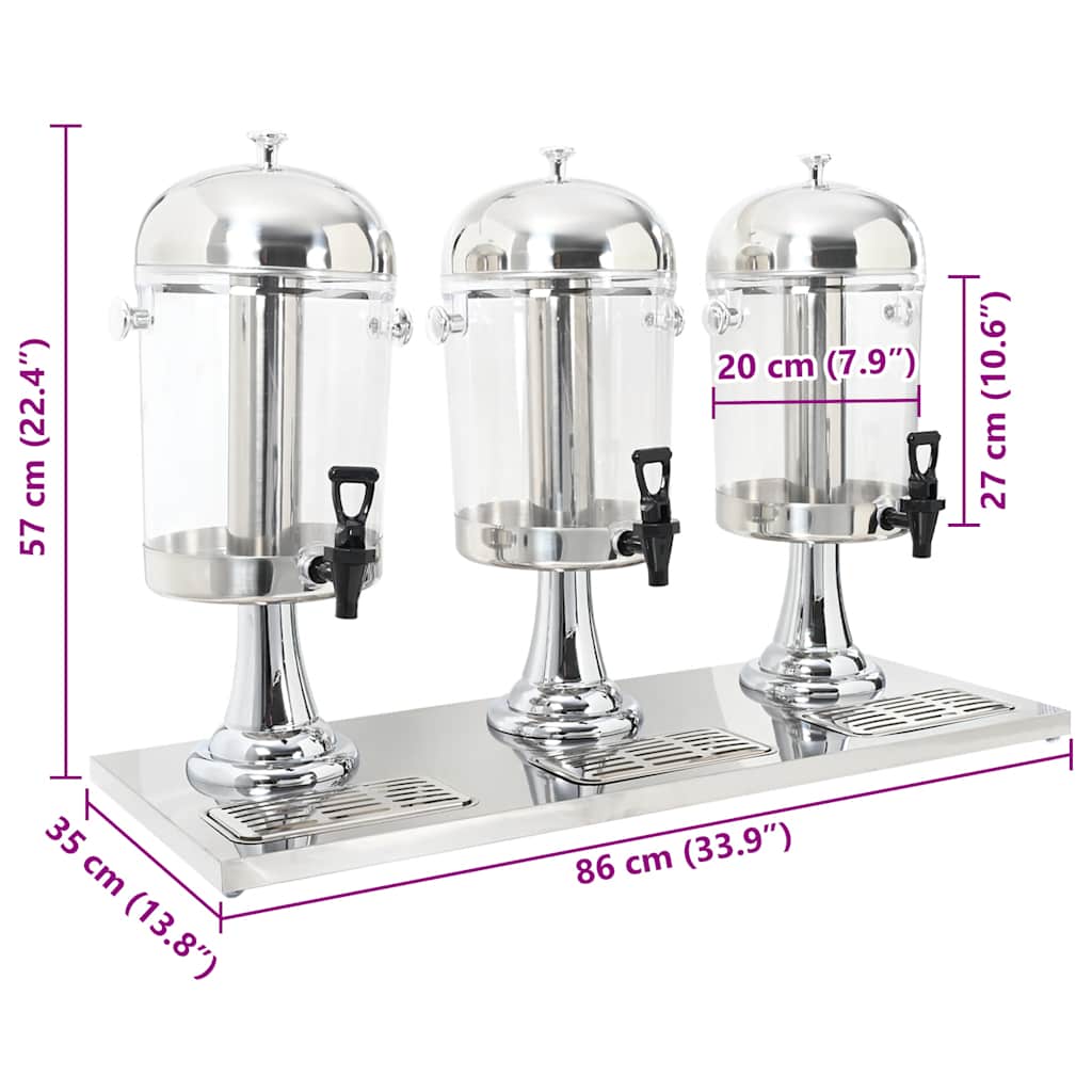 Drievoudige Sapdispenser Roestvrij Staal 3X8 L