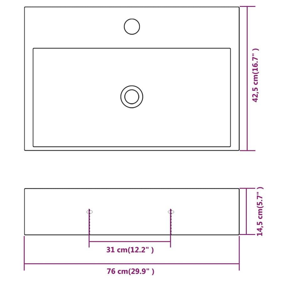 Wastafel Met Kraangat Wit 76X42,5X14,5 Cm Kermiek 76 x 42.5 x 14.5 cm