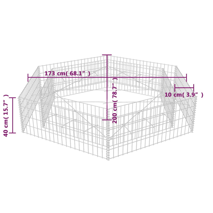 Gabion Plantenbak Verhoogd Zeshoekig 200 x 173 x 40 cm