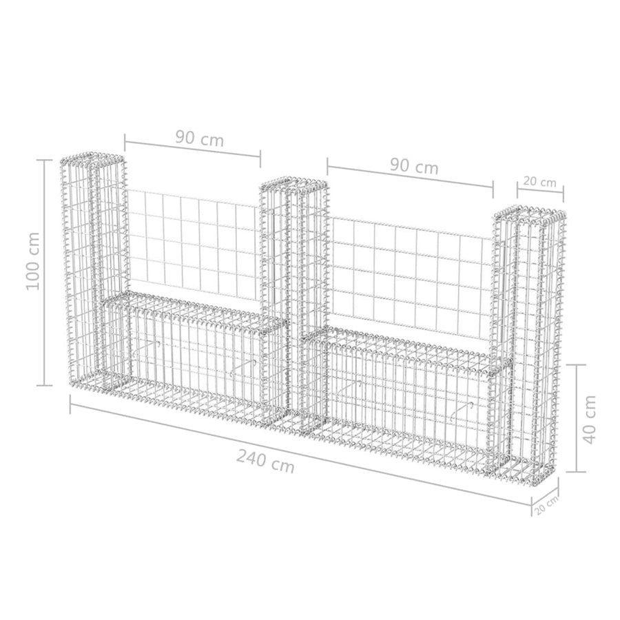 Gabion mand U-vormig 240x20x100 cm staal 240 x 20 x 100 cm