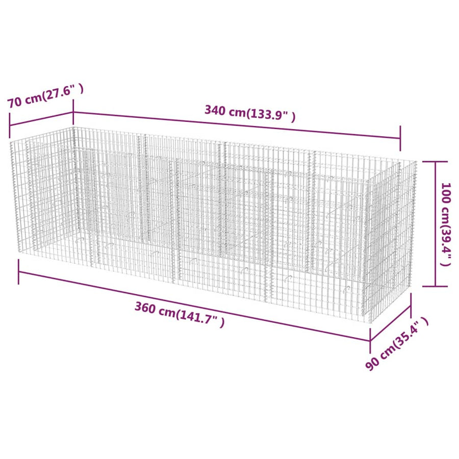Gabion Plantenbak Verhoogd Staal 360 x 90 x 100 cm
