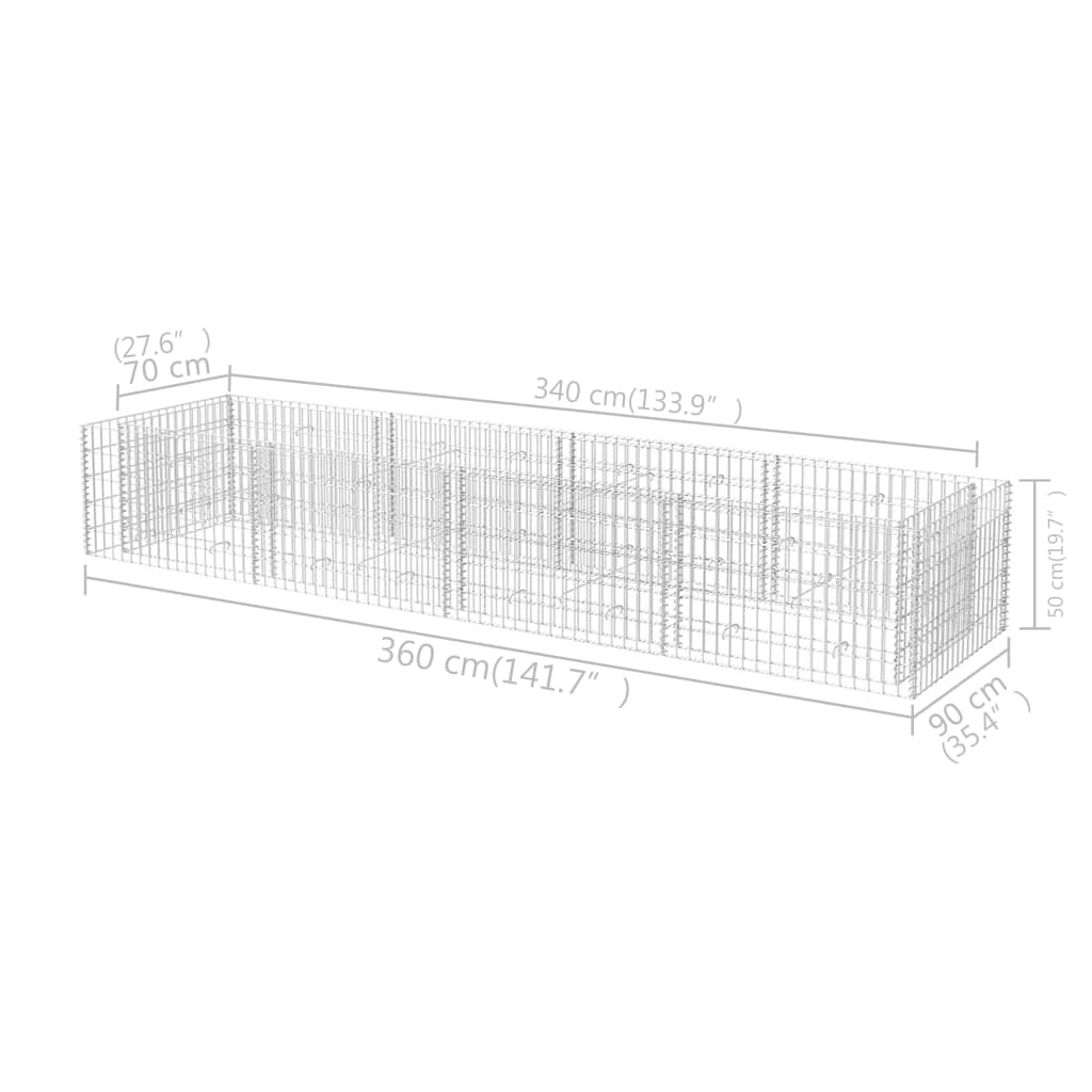 Gabion Plantenbak Verhoogd Staal 360 x 90 x 50 cm