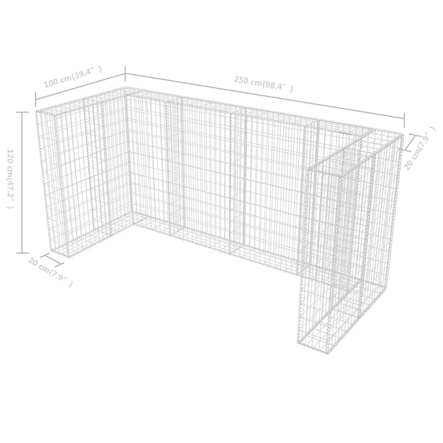 Schanskorf Drievoudige Vuilnisbak Ombouw Staal 250 x 100 x 120 cm