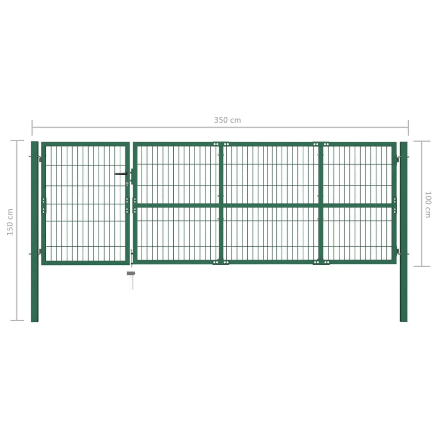 Poort Met Palen 350X Staal 100 cm Groen