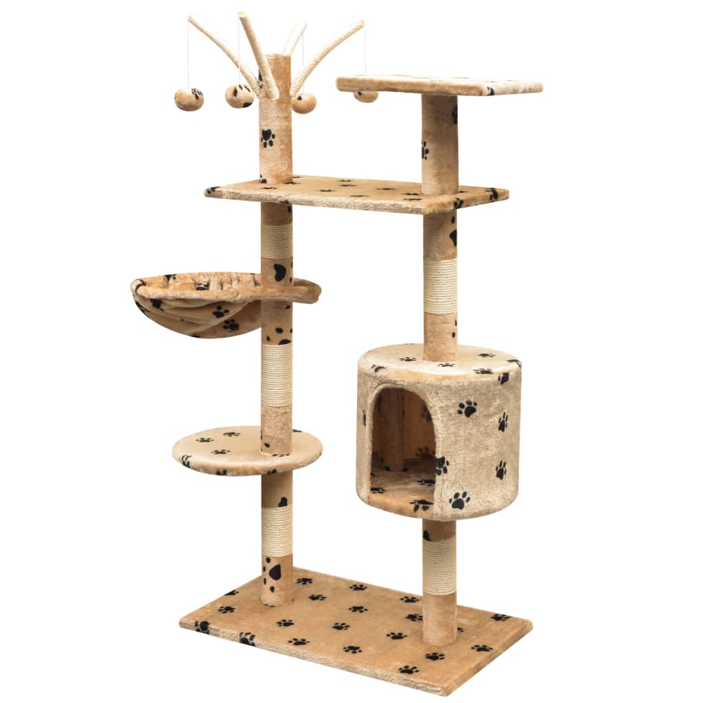 Kattenkrabpaal met sisal krabpalen 125 cm pootafdrukken beige 96 x 35 x 125 cm Beige met pootafdrukken