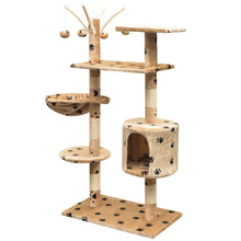 Kattenkrabpaal met sisal krabpalen 125 cm pootafdrukken beige 96 x 35 x 125 cm Beige met pootafdrukken