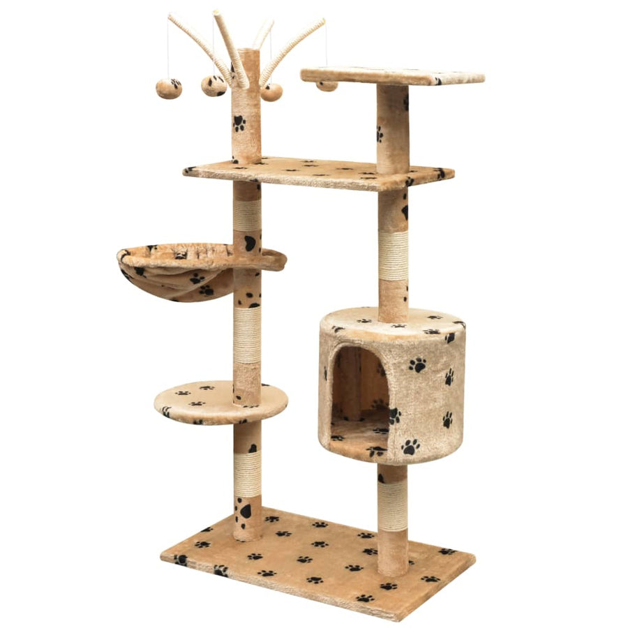 Kattenkrabpaal met sisal krabpalen 125 cm pootafdrukken beige 96 x 35 x 125 cm Beige met pootafdrukken