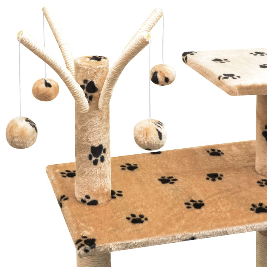 Kattenkrabpaal met sisal krabpalen 125 cm pootafdrukken beige 96 x 35 x 125 cm Beige met pootafdrukken