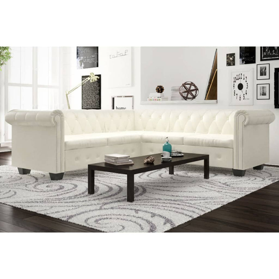 Hoekbank Chesterfield-Stijl Kunstleer Wit