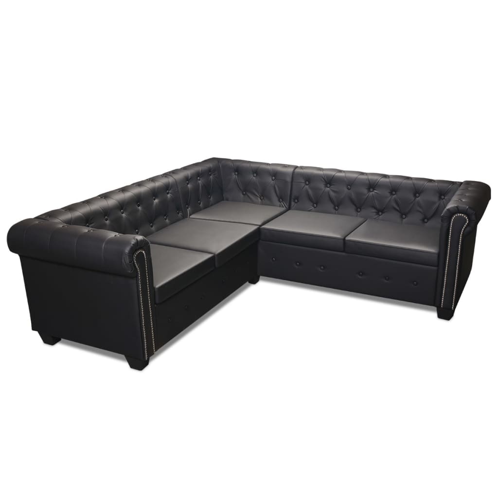 Hoekbank Chesterfield-Stijl Kunstleer Zwart