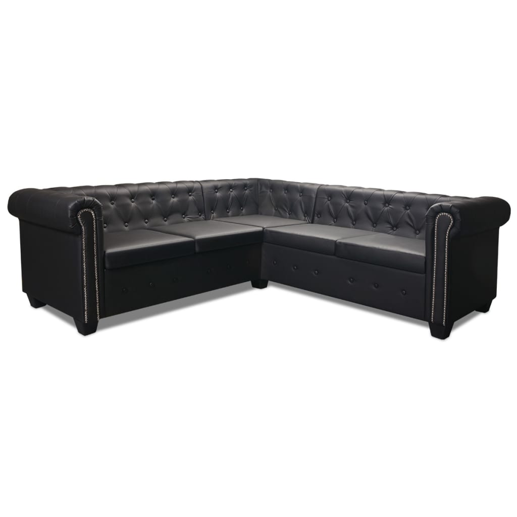 Hoekbank Chesterfield-Stijl Kunstleer Zwart