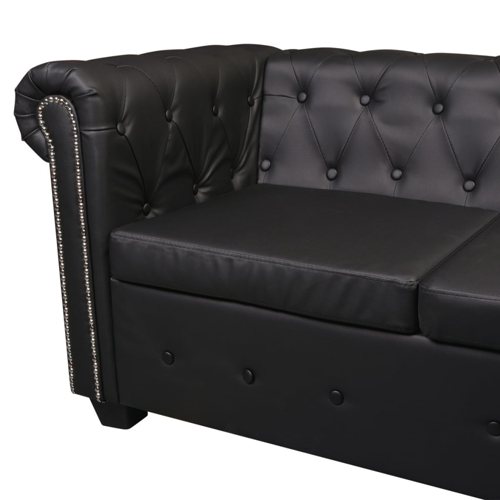 Hoekbank Chesterfield-Stijl Kunstleer Zwart