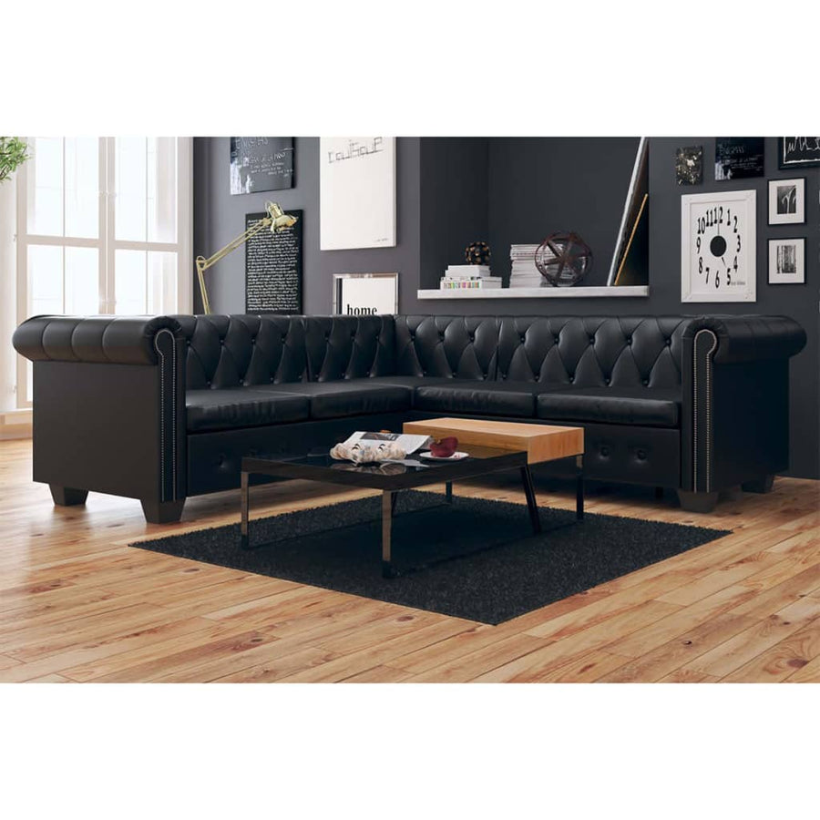 Hoekbank Chesterfield-Stijl Kunstleer Zwart