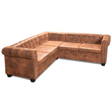 Hoekbank Chesterfield-Stijl Kunstleer Bruin