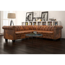 Hoekbank Chesterfield-Stijl Kunstleer Bruin