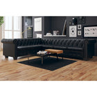 Chesterfield 6-seater faux leather corner sofa - black