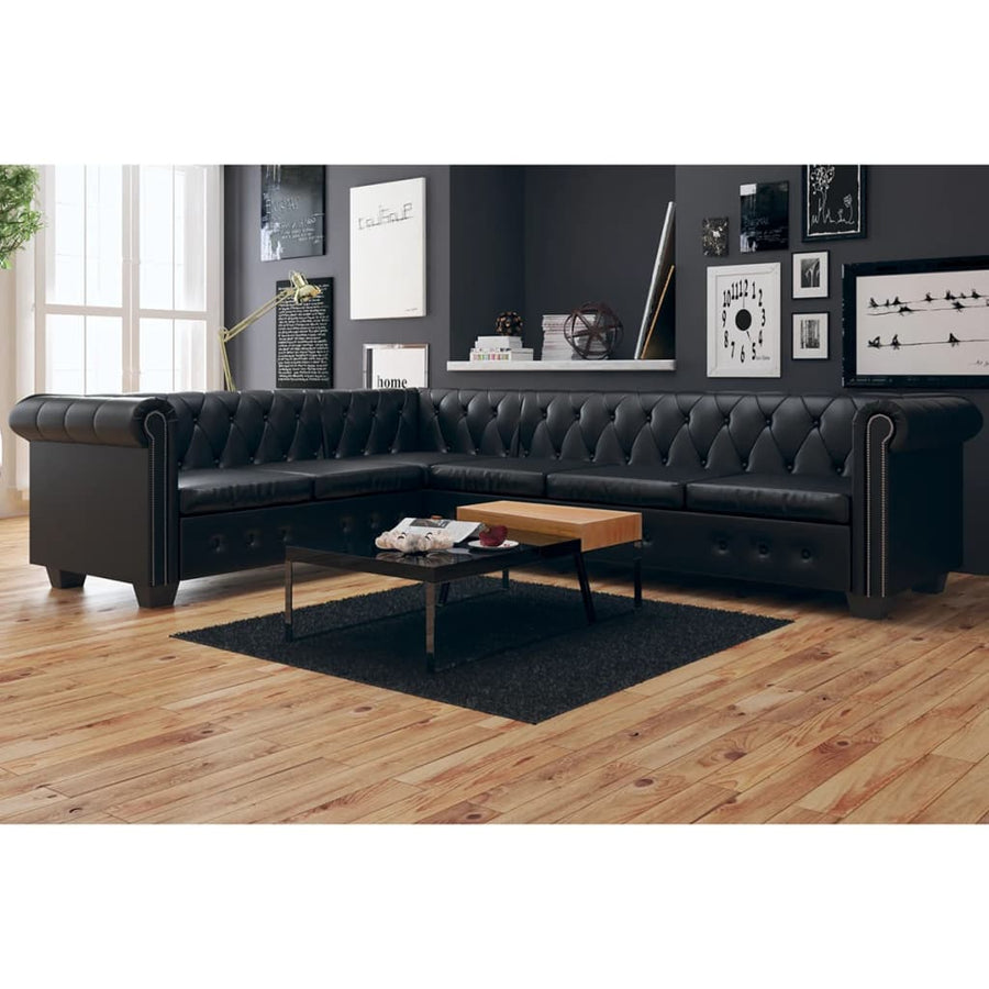 Chesterfield Hoekbank Kunstleer Zwart