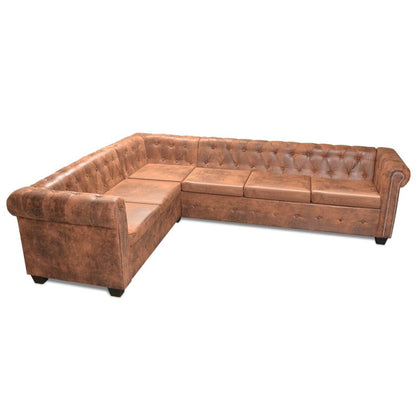 Chesterfield Hoekbank Kunstleer Bruin