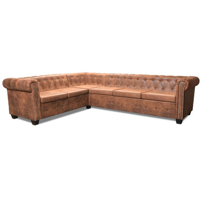 Chesterfield Hoekbank Kunstleer Bruin