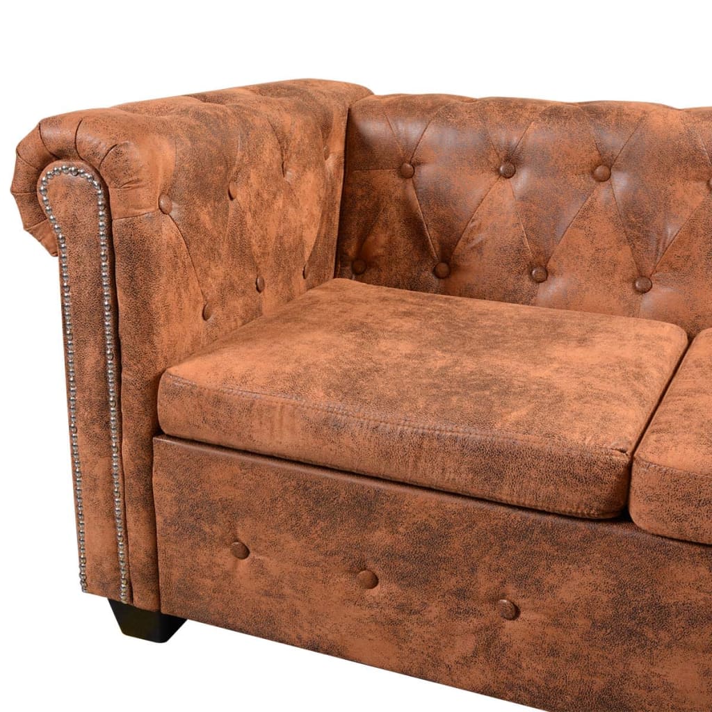 Chesterfield Hoekbank Kunstleer Bruin